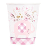 pink-floral-elephant-9oz-baby-shower-paper-cups-x-8|78376|Luck and Luck|2